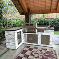 Natural Stone-Inspired Outdoor DIY BBQ Kitchen Equipped with Sink Chilled Storage for BBQ Grills for Family Party