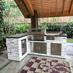 Natural Stone-Inspired Outdoor DIY BBQ Kitchen Equipped with Sink Chilled Storage for BBQ Grills for Family Party