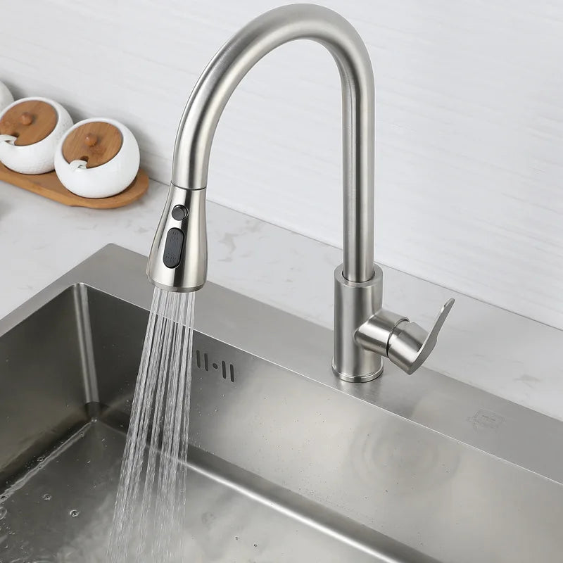 Kitchen Faucets 304 stainless steel Pull Out Kitchen Sink Water Tap Deck Mounted Mixer Stream Sprayer Head Hot Cold Taps