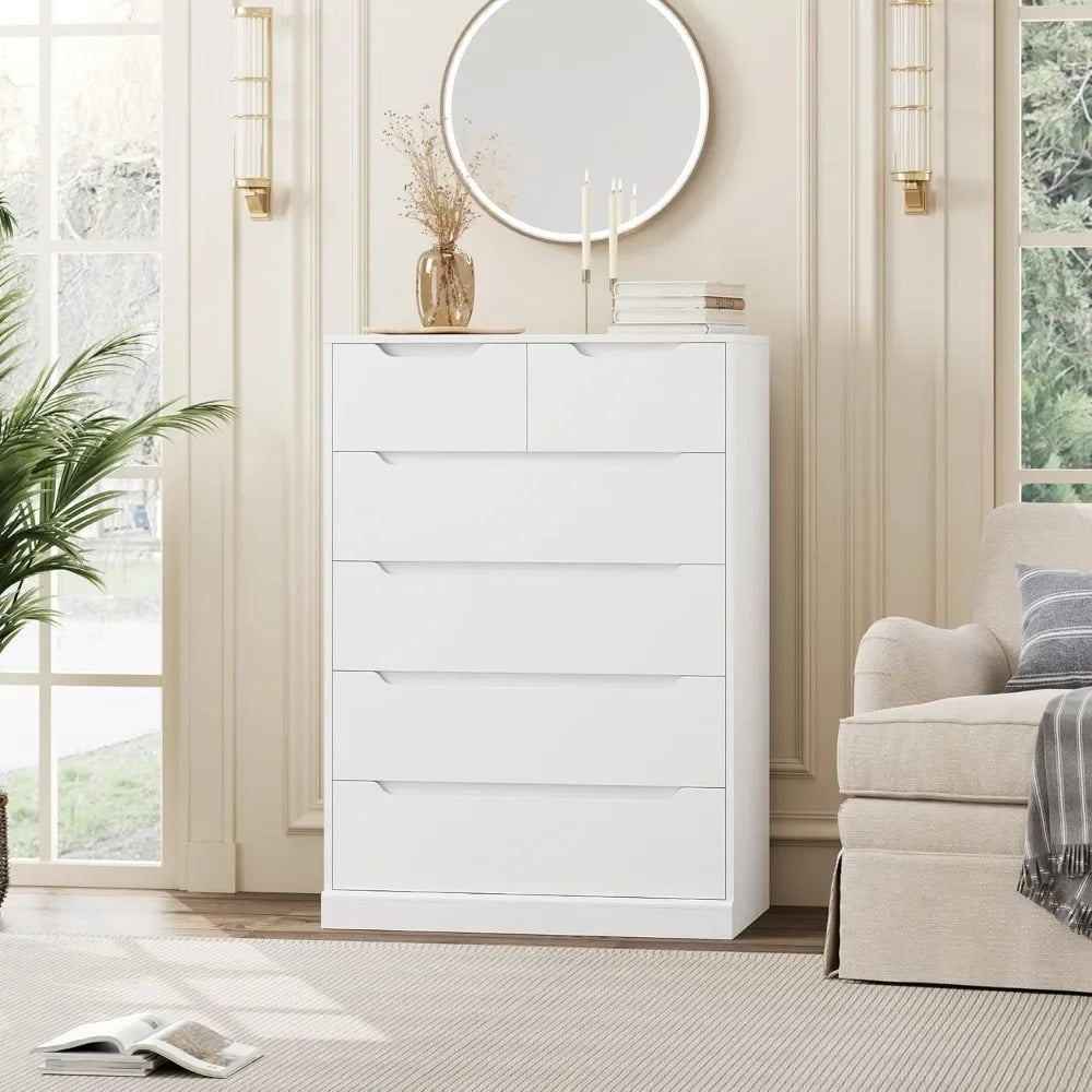 HOSTACK Modern 6 Drawer Dresser for Bedroom, Tall Chest of Drawers with Storage, Large Wood Storage Chest Organizer