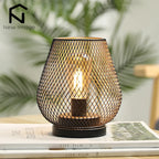 Nordic Metal Hollow Cage Candle Holder LED Lantern Battery Powered Cordless Lamp for Wedding Living Room Table Home Decor