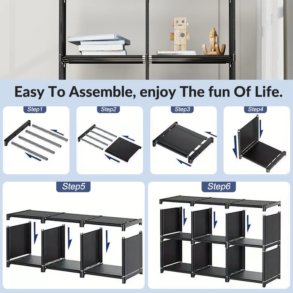 6-Tier Freestanding Bookshelf with Double Rows 10-Compartment Wardrobe Storage Organizer for Bedroom Living Room Office