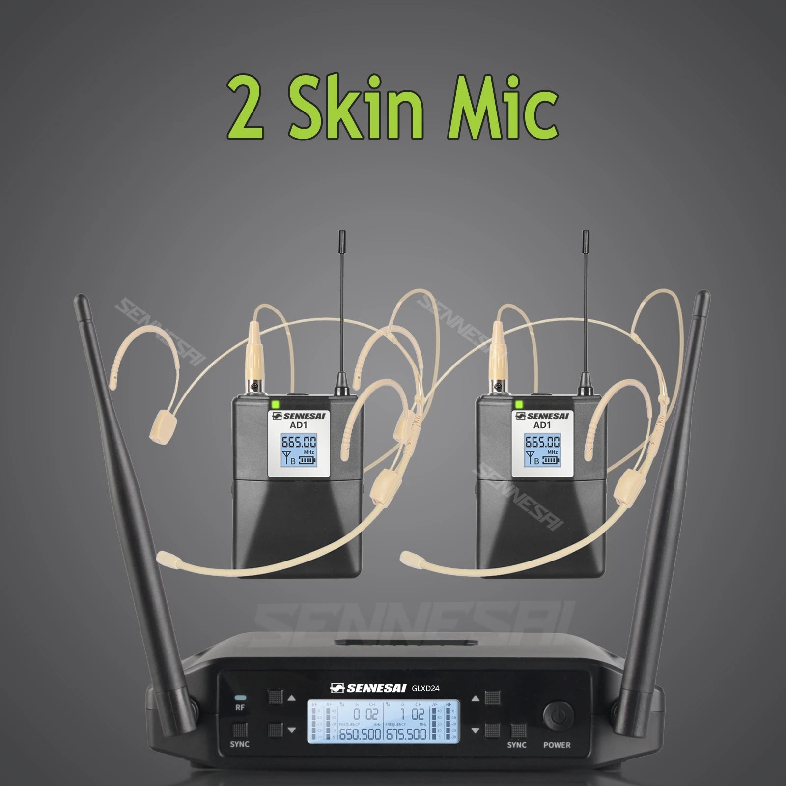 SENNESAI GLXD24 B58 Professional Dual Wireless Microphone 600-699MHz System Stage Performances UHF Dynamic 2 Channel Handheld