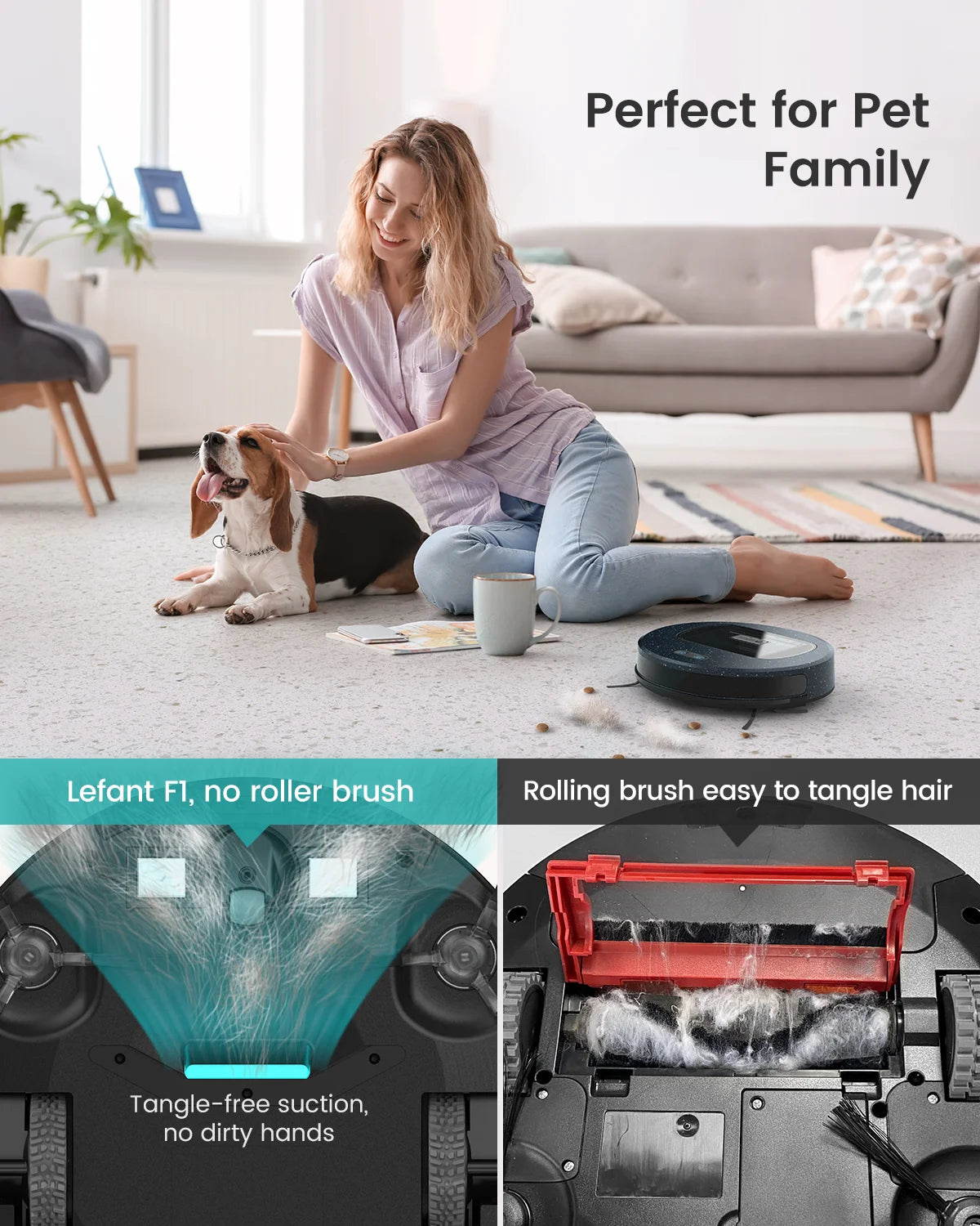 Lefant small Robot Vacuum cleaner F1,5000Pa Suction,600ML Visible Canister,250min,Ideal for Pet Hair,Hard Floors Carpets