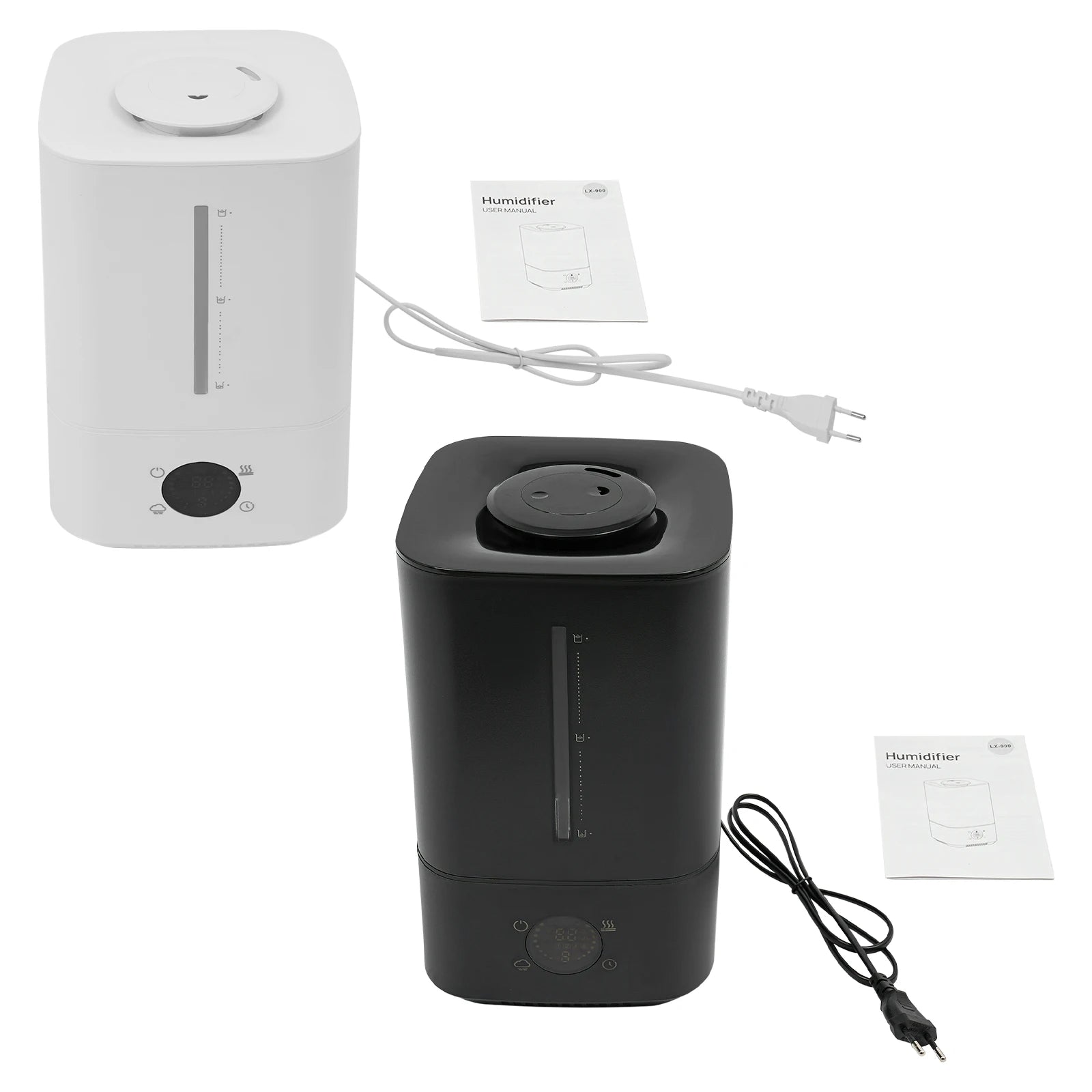 6L White/Black Hot&cold Mist Humidifier 2-in-1 Adjustable Air Humidifier Home Office 360° Rotating Dual Nozzle Humidificador