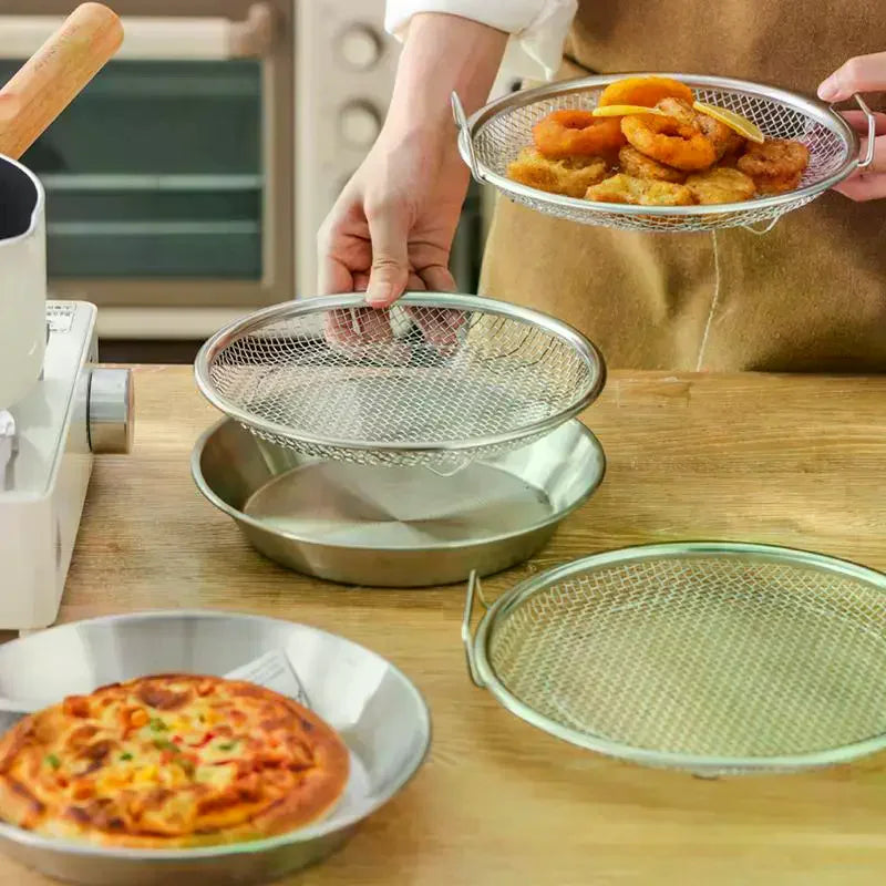 Kitchen Oil Filter Tray Stainless Steel Mesh Frying Drain Pan Strainer Colander Efficient Oil Drainage For Home Outdoor Restaura