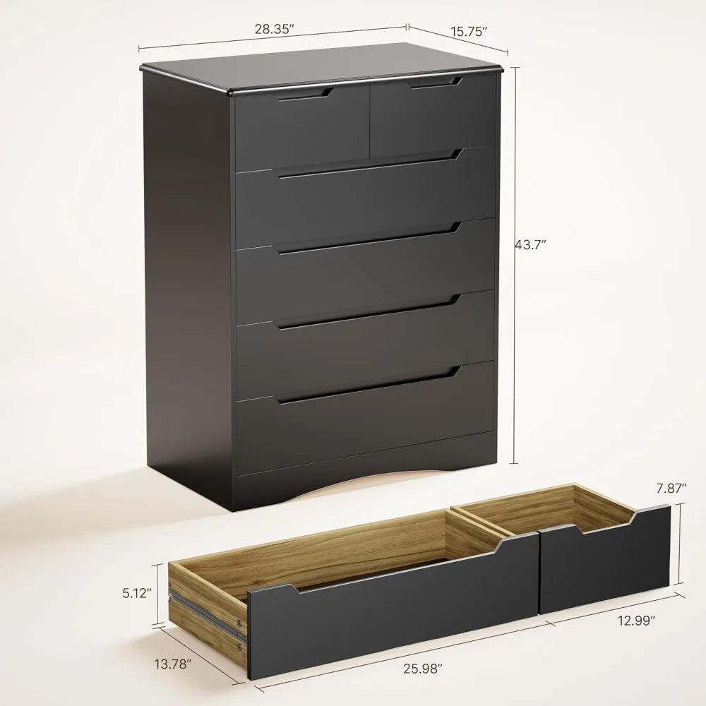 6 Drawer Dresser, Chest of Drawers with Large Storage, White Dressers for Bedroom, Tall Dresser and Organizer with Anti-Trippin