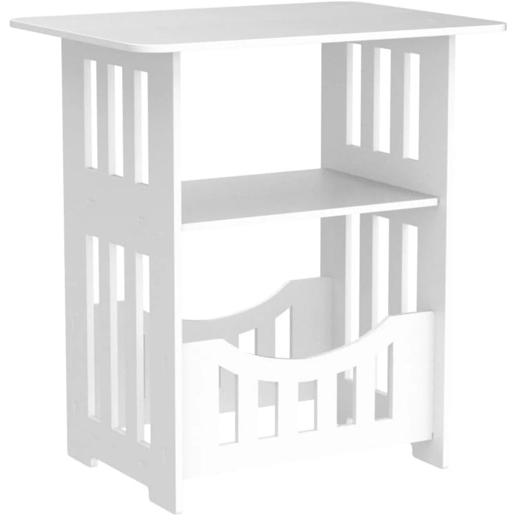White Bedside Table B, Small End Table with Storage Shelf Basket, Side Table Small Spaces, Slim Coffee Tables, White Nightstand