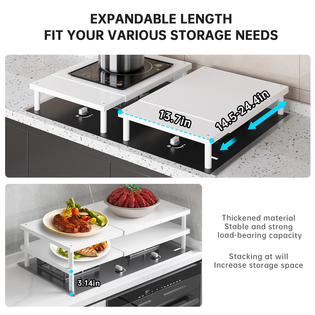 Kitchen Gas Stove Rack, Food Preparation Stand, Cover Rack, Gas Stove Holder, Retractable Shelf, Heat-Insulating Storage Rack