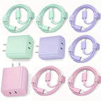 Fast Charging Secure Power Adapter With Dual PD20W USB-C Charger And 2 Type-C To Lightning Cables For IPhone 14/13/12/11/XS/XR