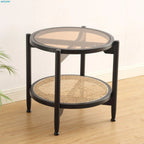 JOYLIVE Rattan Coffee Table Japanese Double Layer Detachable Solid Wood Table Glass Round Home Small Table 2022 New Dropshipping