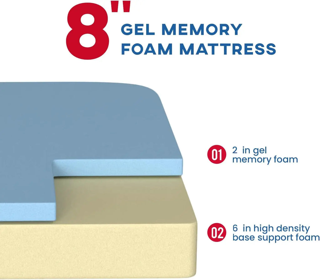Full Mattress, 8 inch Gel Memory Foam Mattress Queen Size for Cool Sleep & Pressure Relief, Medium Firm Mattresses CertiPUR-US C