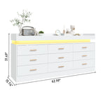 9 Drawer Dresser with LED Light & Charging Station, Modern Chest of Drawers for Closet, 63" Wide Drawer Organizer Cabinet
