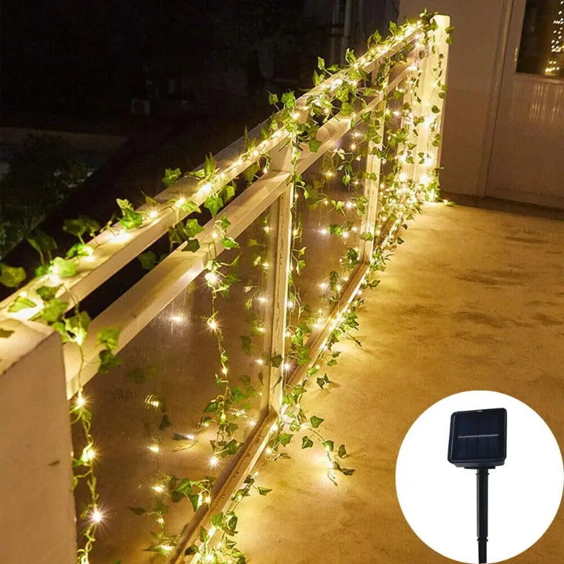 2/5/10M Solar Artificial Leaf Light String Outdoor Garden Light Wedding Party Decoration LED Fairy Lights Garland Decoration