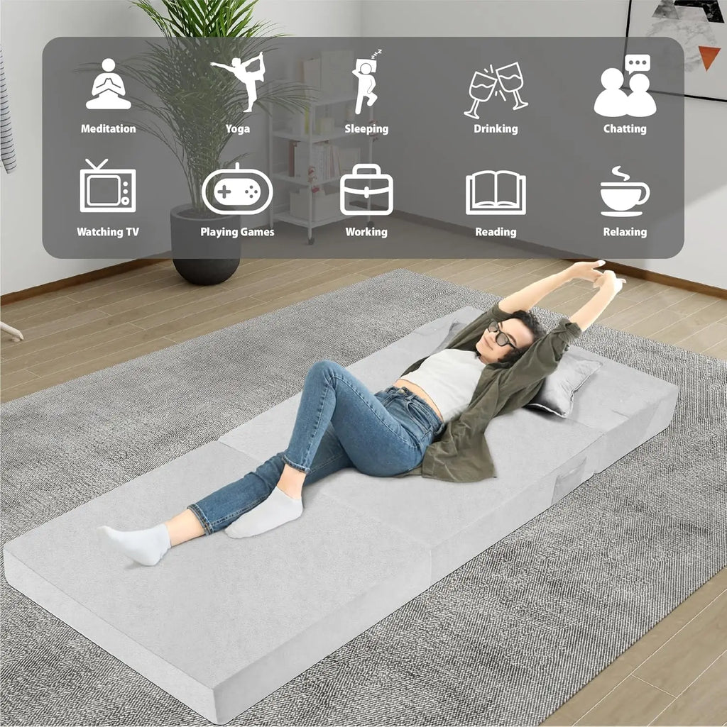 5 In 1 Folding Sofa Bed, Single Size Convertible Sleeper Chair With Pillow, Memory Foam Futon Couch, Velvet Fabric Washable