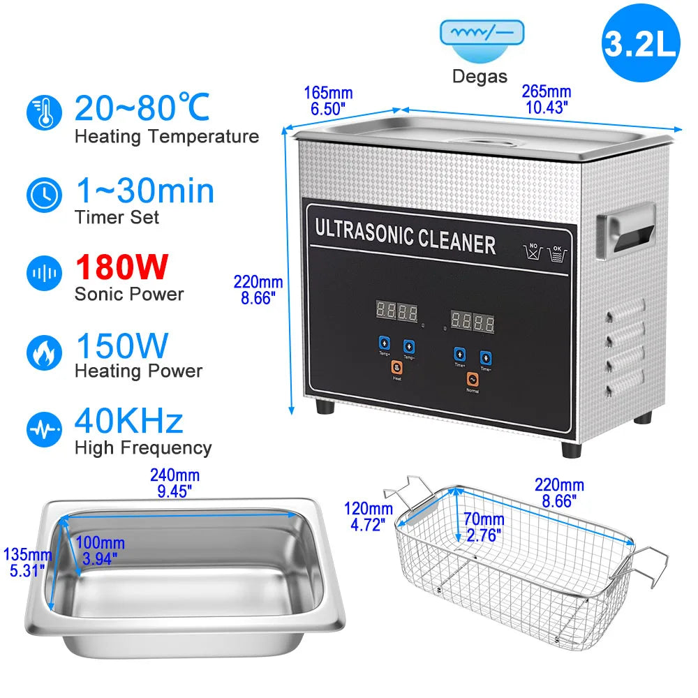 Ultrasonic Cleaner 1L 2L 3L 6L 10L 22L 30L Ultrasonic Bath EU UK Plug Portable Heated 600W Cleaning Washing Ultrasound Machine