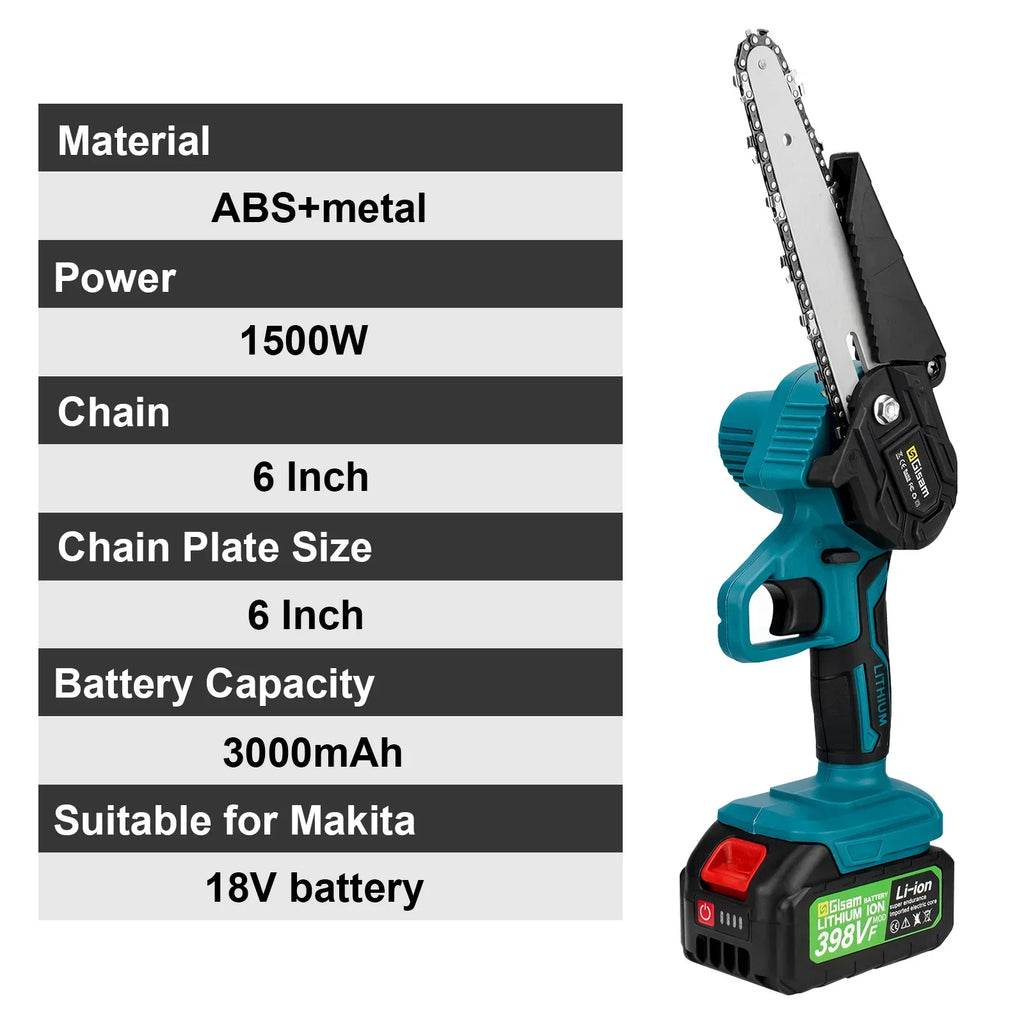 Giasm 6 inch Electric Saw Cordless Electric Chainsaw Garden Cutting Loppers Wood Cutting Power Tools For makita 18v battery pin