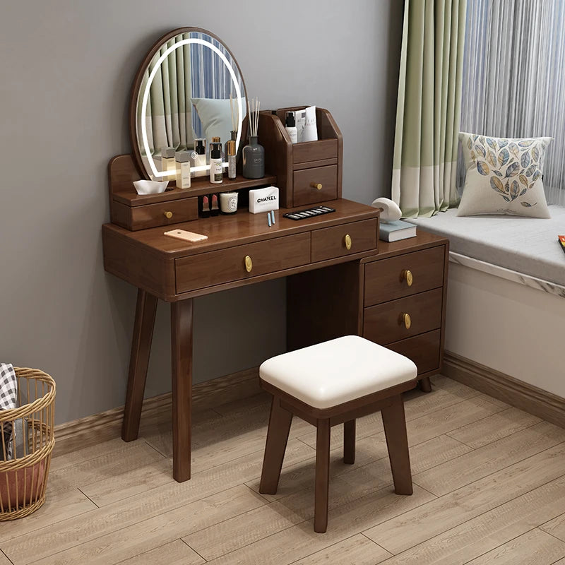 Bedroom Hairstyle Vanitys for Makeup Drawers and Mirror Makeup Dressing Table Furniture Pink Vanity Chair Solid Wood Dresser