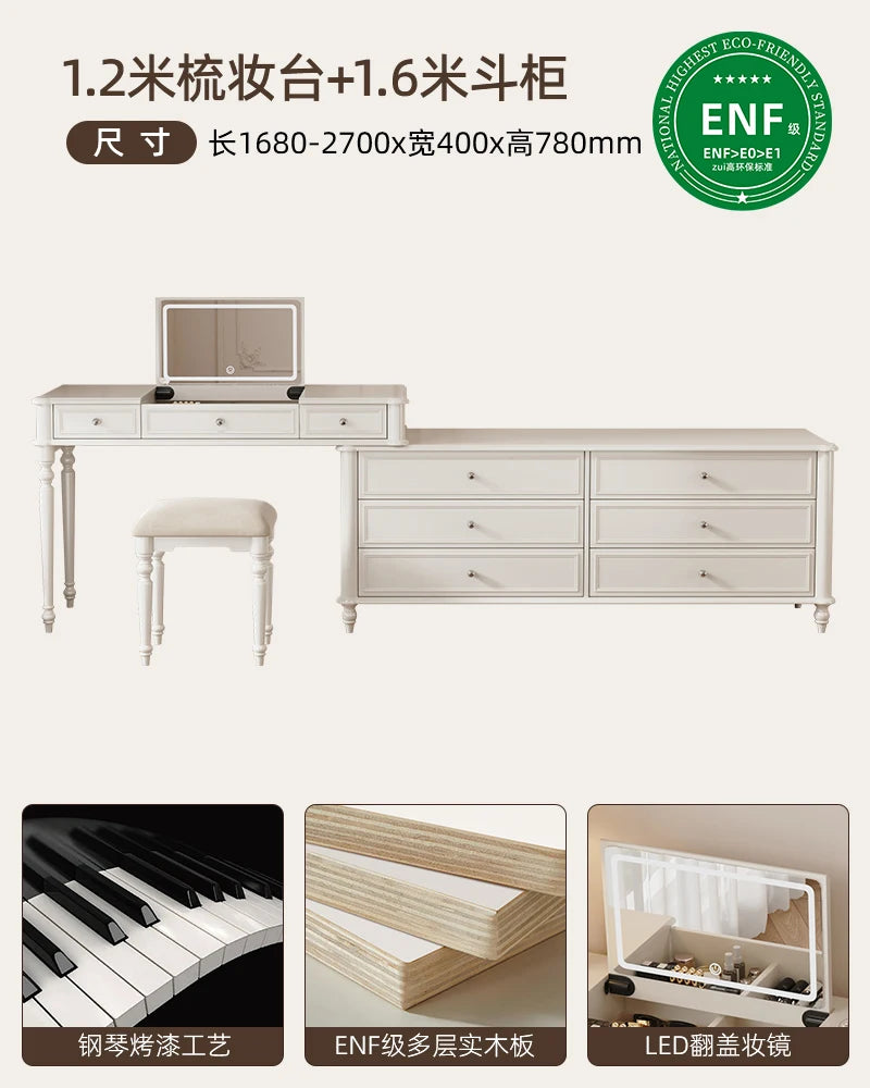 Solid wood dresser chest integrated bedroom cream wind high-end end bed
