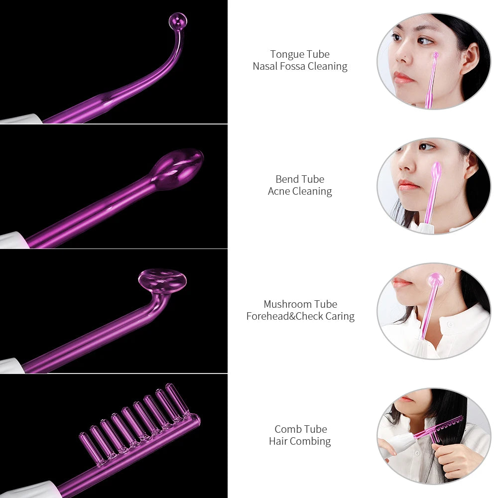 4-IN-1 Portable High Frequency Facial Beauty Machine Electrode Purple Light Glass Tube Wand Acne Massage Facial SPA Skin Care