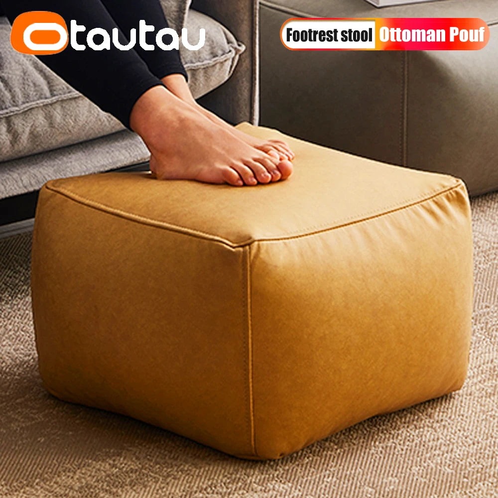 OTAUTAU Big Faux Leather Ottoman Pouf Stool with Filling Bean Bag Footrest Footstool Corner Door Side Seat Futon Frameless JD007