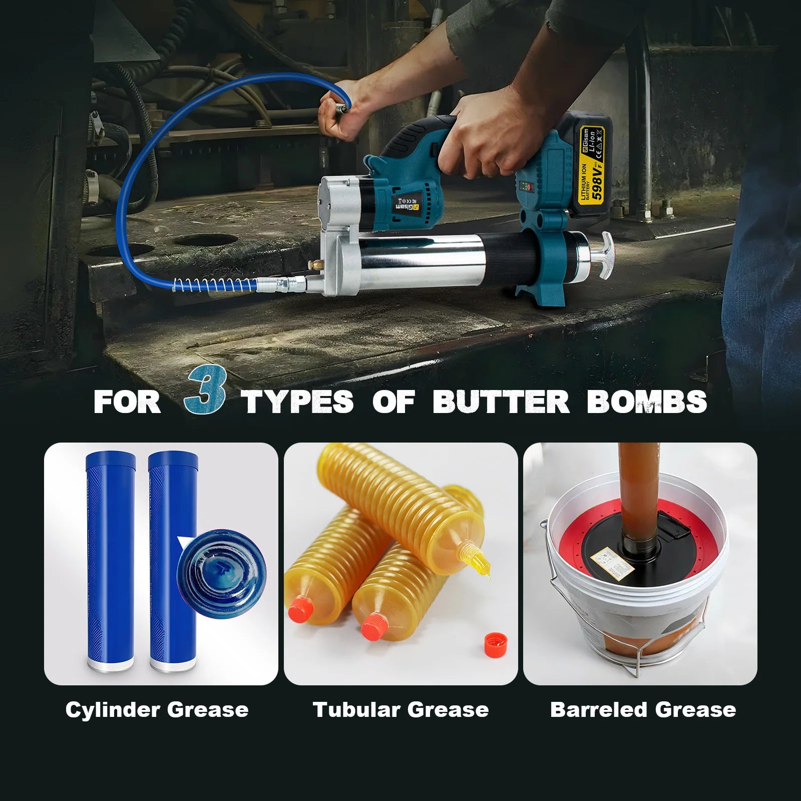 Gisam 69Mpa Brushless Electric Grease Gun 10000PSL High Pressure Car Lubricating Oil Car Maintenance For makita 18v battery pin