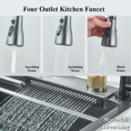 304 Stainless Steel Waterfall Kitchen Sink Large Single Slot Integrated 60X45cm Faucet Set Soap Dispenser Pure Water Tap