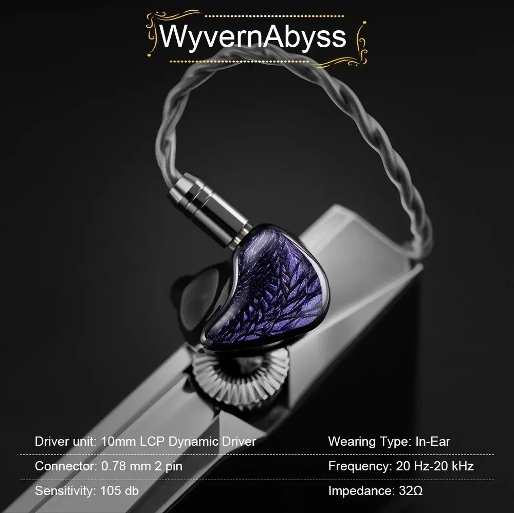 Kinera Celest Wyvern Black Game Wired Best HiFi In-Ear IEMs Earphone LCP Dynamic Driver Monitor Headphone with Detachable Cable