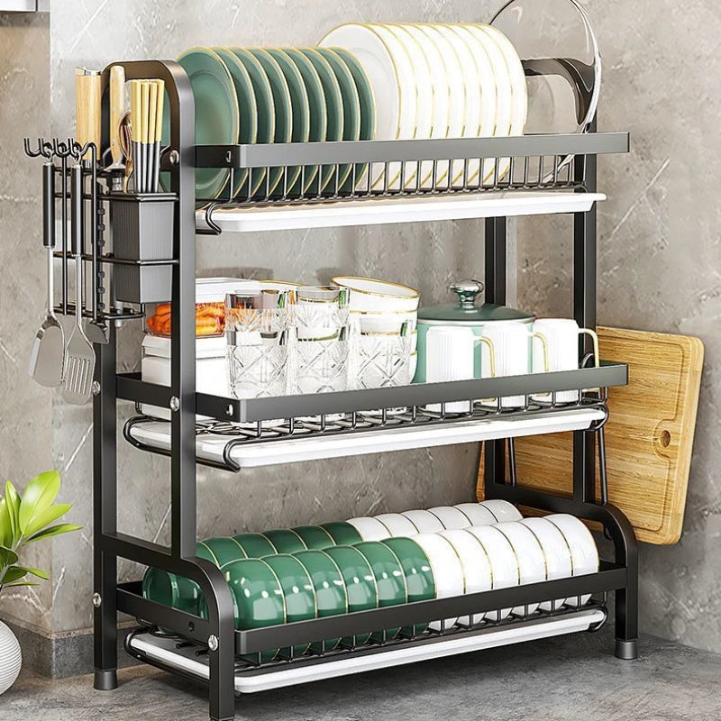 Kitchen Dish Drying Rack Countertop Organizer with Utensil Holder Cutting Board & Spice Rack