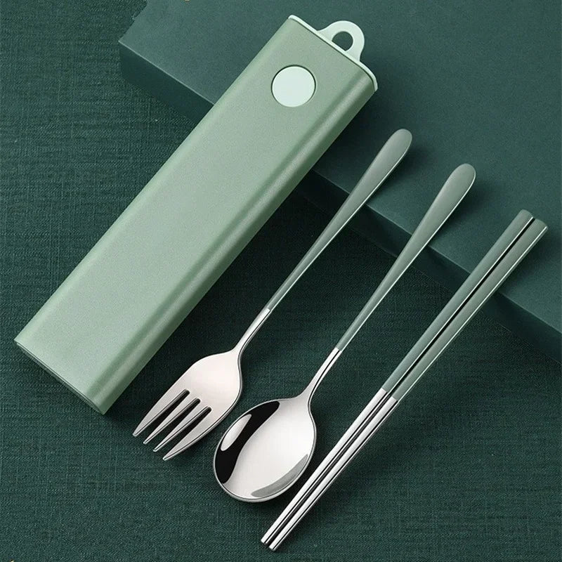 Portable Cutlery Sets With Case, 3pcs/Set Eco Friendly Dish Kitchen Accessories, Silverware Sets, Gold Knife Fork Spoon