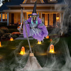 Halloween Props with Terrifying Sounds and Lights Fun Costumes Flying Scary Witch Broom Wizard Decor for Garden Yard Lawn Indoor