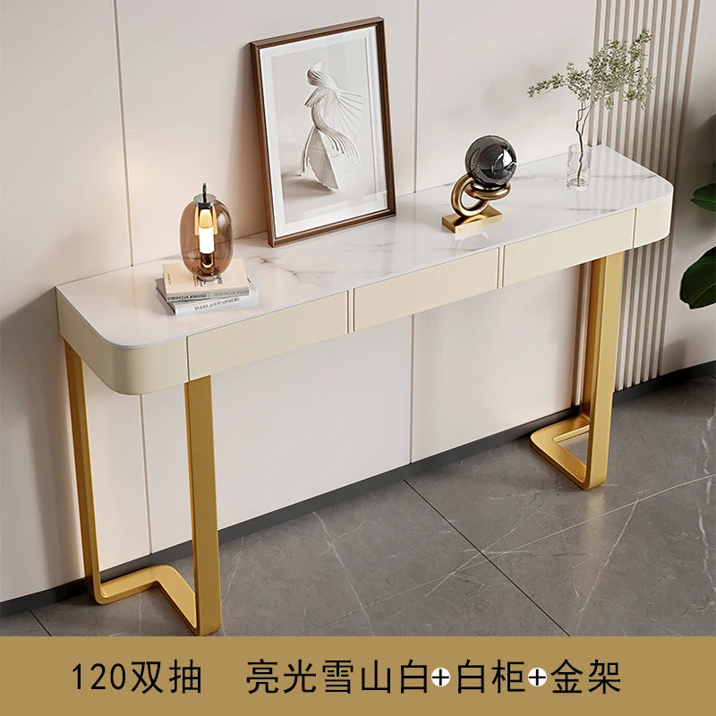 Luxury Glossy Console Table For Hallway Living Room Slate Porch Side Table High-quality Drawer Cabinet Home Furniture 80/100/120