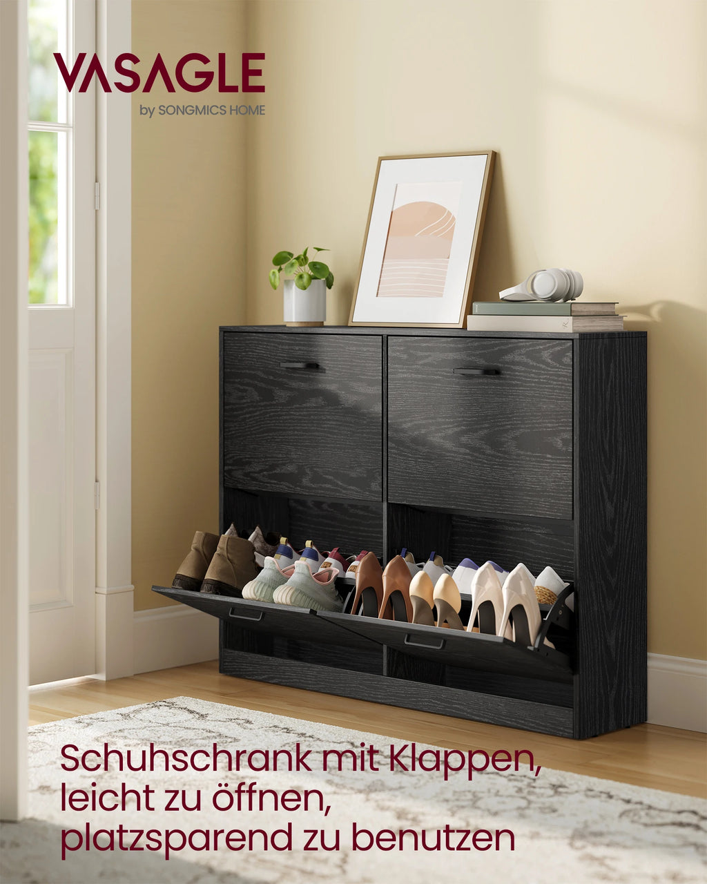 Shoe Cabinet 4 Flaps Shoe Tipper shoe rack Shoe storage Adjustable Partition Wall for 16-28 Pairs shoes Hallway