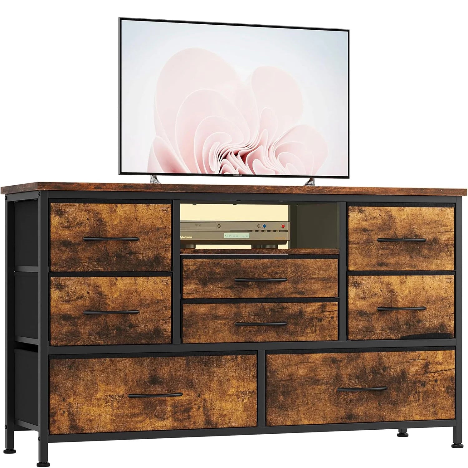 8-Drawer Chest of Drawers Dresser TV Console Furniture with LED light Charging Station, TV Stand Cabinet for Living Room Bedroom