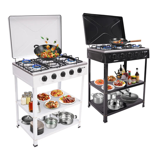 Portable 5-Burner Natural Gas Stove | Black, 2.5KW Per Burner, NG/LPG Compatible, Freestanding