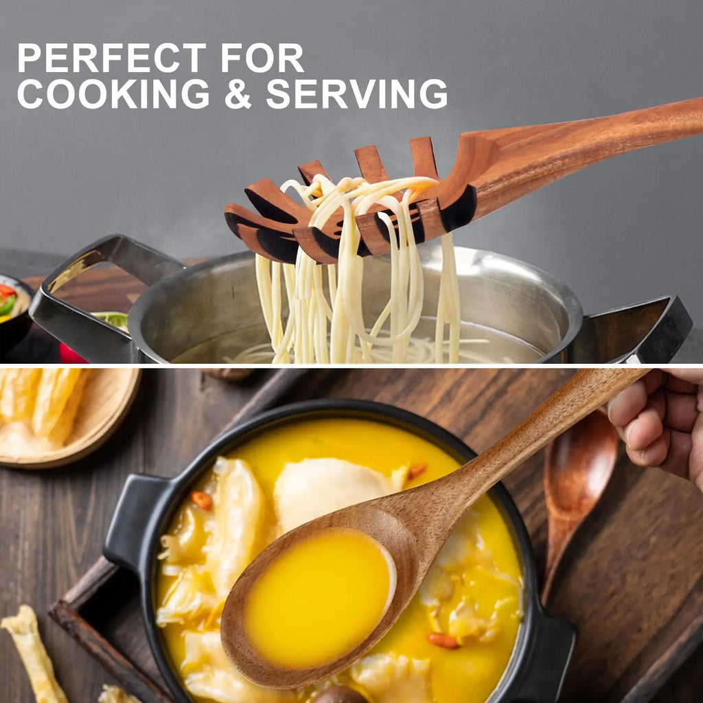 Kitchen Wooden Spoons for Cooking, Easy to Clean, Durable, Smooth with Comfort Grip - Non Toxic Wooden Cooking Utensil Sets