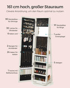 360 ° Rotatable jewelry storage Lockable Jewelry Cabinet Mirror Cabinet with Full Body Mirror