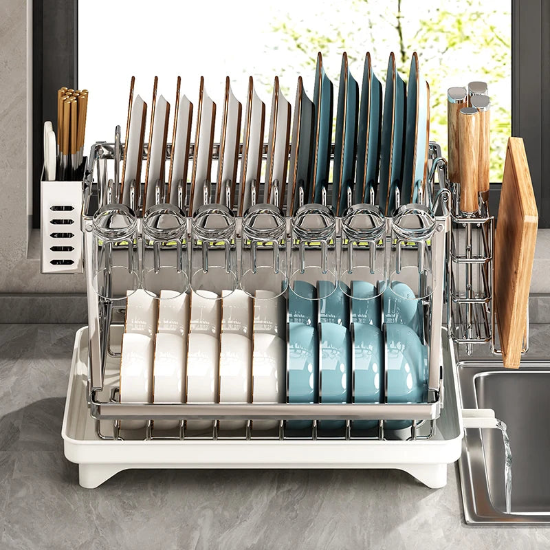 stainless steel kitchen storage rack, bowl and plate storage box, draining rack, multifunctional home storage rack for bowls