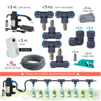 25-5M 60W Pump Adjustable Spray Nozzle Timer Watering Systems Quick Connection 1/4" Hose Misting Automatic Irrigation Kit Garden