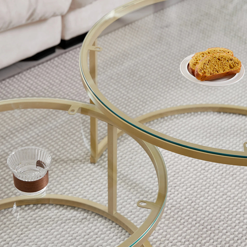 2Pcs Coffee Table Round 2 in 1 End Side Table Desk Nordic Marble Glass Home Sofa Tables Living Room Luxury Side Tables 60CM/80CM