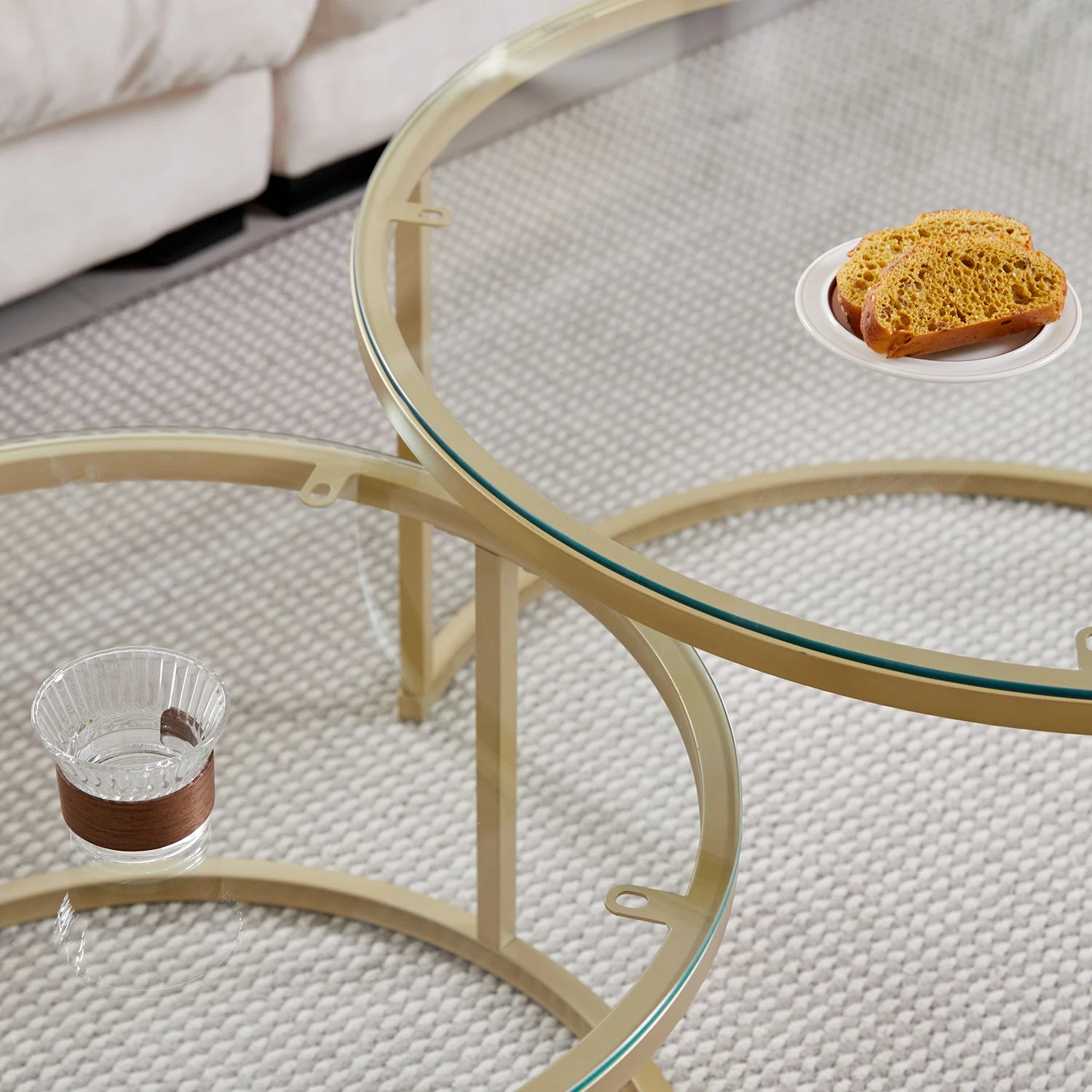 2Pcs Coffee Table Round 2 in 1 End Side Table Desk Nordic Marble Glass Home Sofa Tables Living Room Luxury Side Tables 60CM/80CM