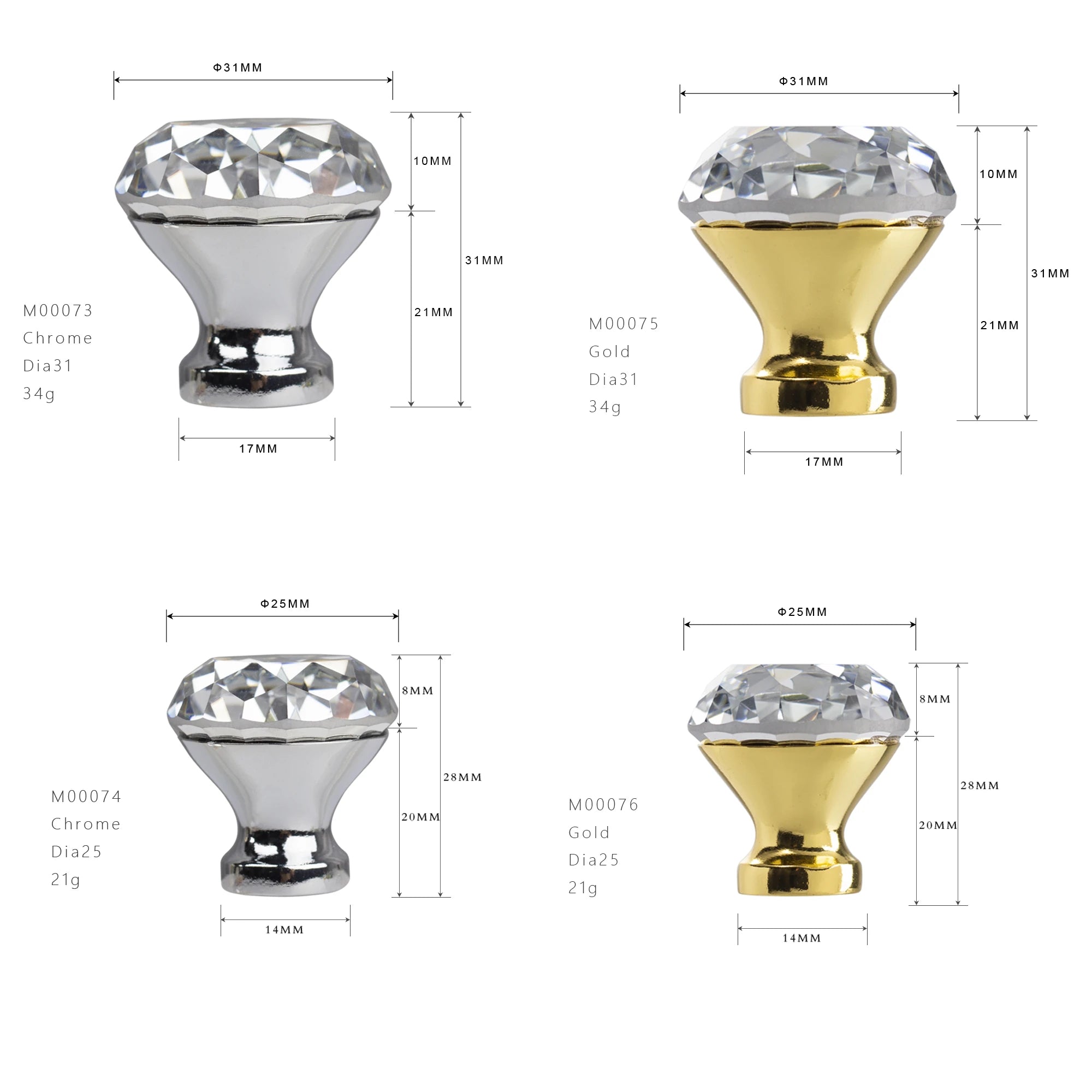 Kitchen Cabinet Door Handles Furniture Cupboard Dresser Door Drawer Knob Crystal Pull Handle