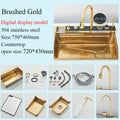 304 Stainless Steel Waterfall Kitchen Sink Large Single Slot Integrated 60X45cm Faucet Set Soap Dispenser Pure Water Tap