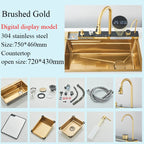 304 Stainless Steel Waterfall Kitchen Sink Large Single Slot Integrated 60X45cm Faucet Set Soap Dispenser Pure Water Tap