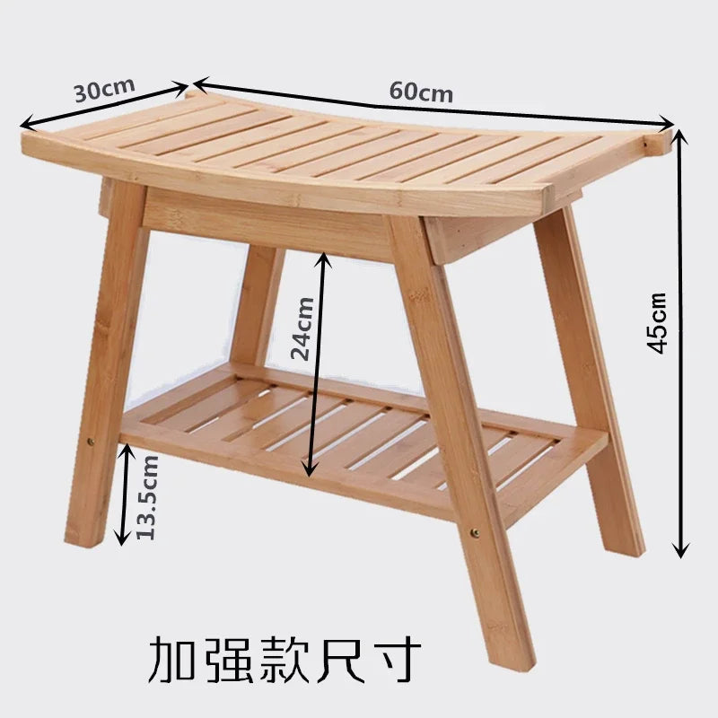 Bamboo Shower Bench Anti Slip Thickening Shower Stool with Storage Shelf Spa Bath Seat for Bathroom Organizer Hallway Bench