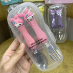 Cartoon Hello Kitty Children's Portable Tableware Anime Cinnamoroll My Melody Kuromi 304 Stainless Steel Fork and Spoon Set