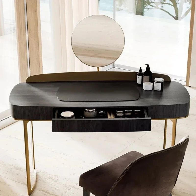 Large Chair Mirror Vanity Table Wood Storage Black Set Drawers Bedroom Dressers Makeup Desk Girl Stool Penteadeira Furniture
