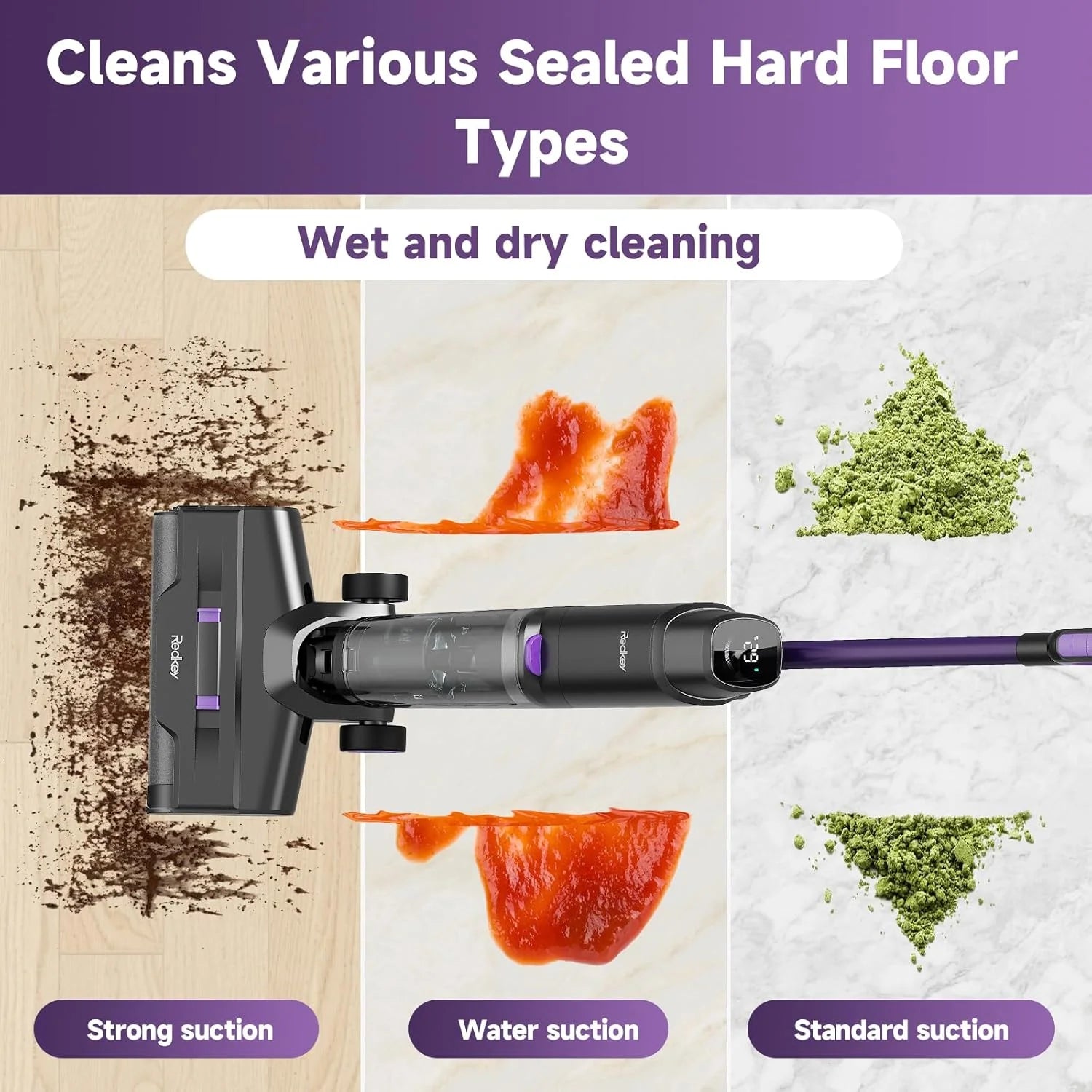 Redkey W15 Wireless Wet and Dry Vacuum Cleaner 3 in 1 Cordless Vacuum Mop with Self-Washing Edge Cleaning 35min Runtime