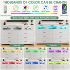 White Dresser for Bedroom, 9 Drawers Dresser with LED Lights and Charging Station, Chest of Dresser for Bedroom.