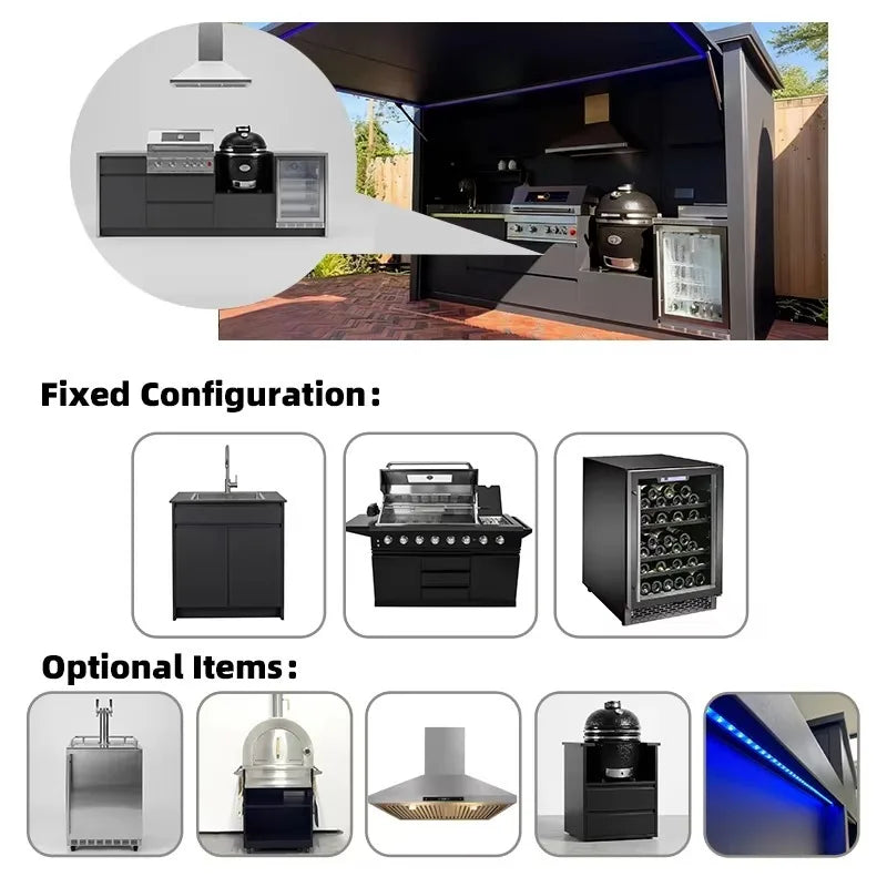 Wholesale Modern Design Stainless Steel Outdoor Kitchen with Shed Anti Insect Outdoor Kitchen with Closable Shed Roller Shutters